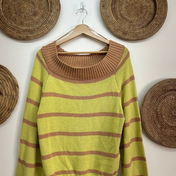 NEW By Together Boutique Off Shoulder Knit Matcha Latte Striped Sweater Small - Picture 4 of 7